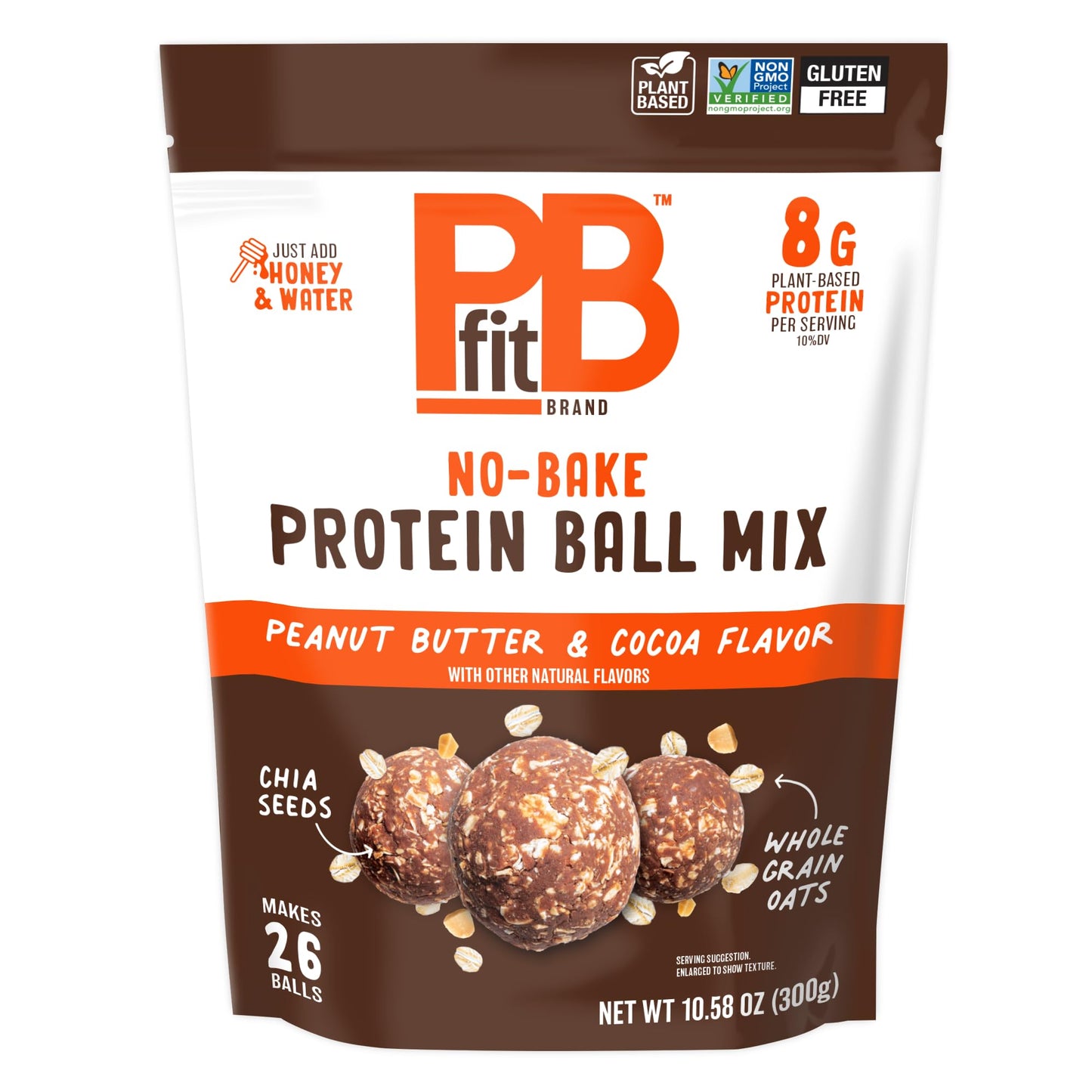 PBfit No Bake Peanut Butter & Cocoa Protein Ball Mix, 8g Protein, Made with Chia Seeds & Whole Grain Oats, Gluten Free, Vegan Sn