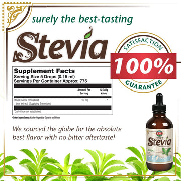 KAL Sure Stevia Extract Zero Calorie Sweetener, Low Carb, Plant Based Liquid Stevia Drops, Great Taste, Zero Sugar, Low Glycemic