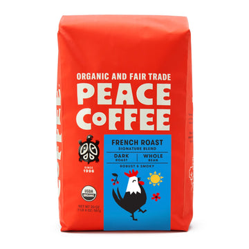 Peace Coffee French Roast (Peru Origin), Organic Fair Trade Dark Roast Coffee, Whole Bean 20 Oz. Bag