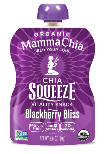 Mammachia Chia Squeeze Blackberry Bliss Vitality Snack, Vegan Friendly, Kosher, USDA Certified Organic, Gluten Free & Non-GMO, 3