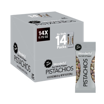 Wonderful Pistachios No Shells, Sea Salt & Pepper Flavored Nuts, 0.75 Ounce Bag (Pack Of 14), Protein Snacks, Gluten Free, Bulk,