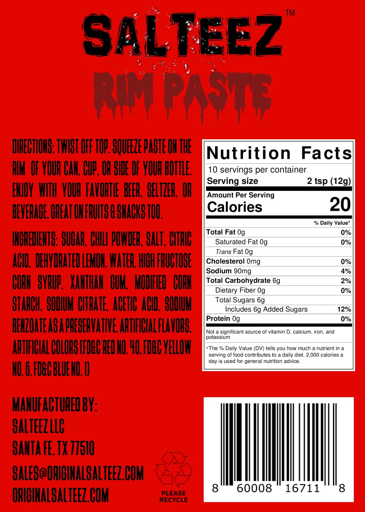 Salteez Rim Paste - Chamoy & Chili Lime Rim Paste for your Beers, Seltzers, Drinks, Snacks, and more! (2 Pack)