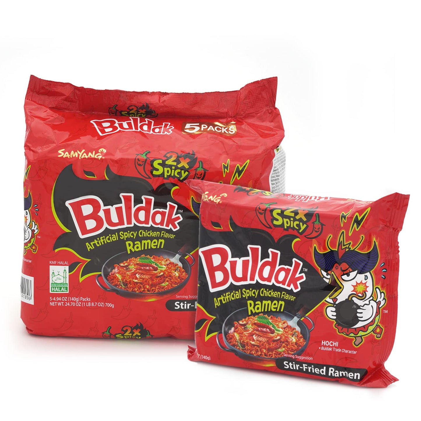 Samyang Buldak Hot Spicy Chicken Ramen Noodle Korean Stir-Fried Ramen, 2X Spicy 4.94 Oz(140G) & Carbonara Flavor 4.58Oz(130G), 5 Pack For Each Flavor