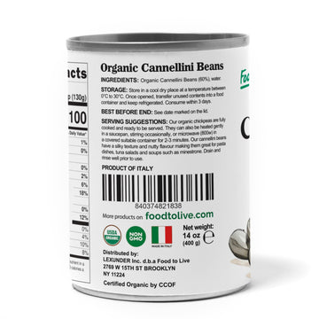 Food To Live Organic Italian Canned Cannellini Beans, 14 Oz (Pack Of 1) - Unsalted Non-Gmo White Kidney Beans. Good Source Of Fi