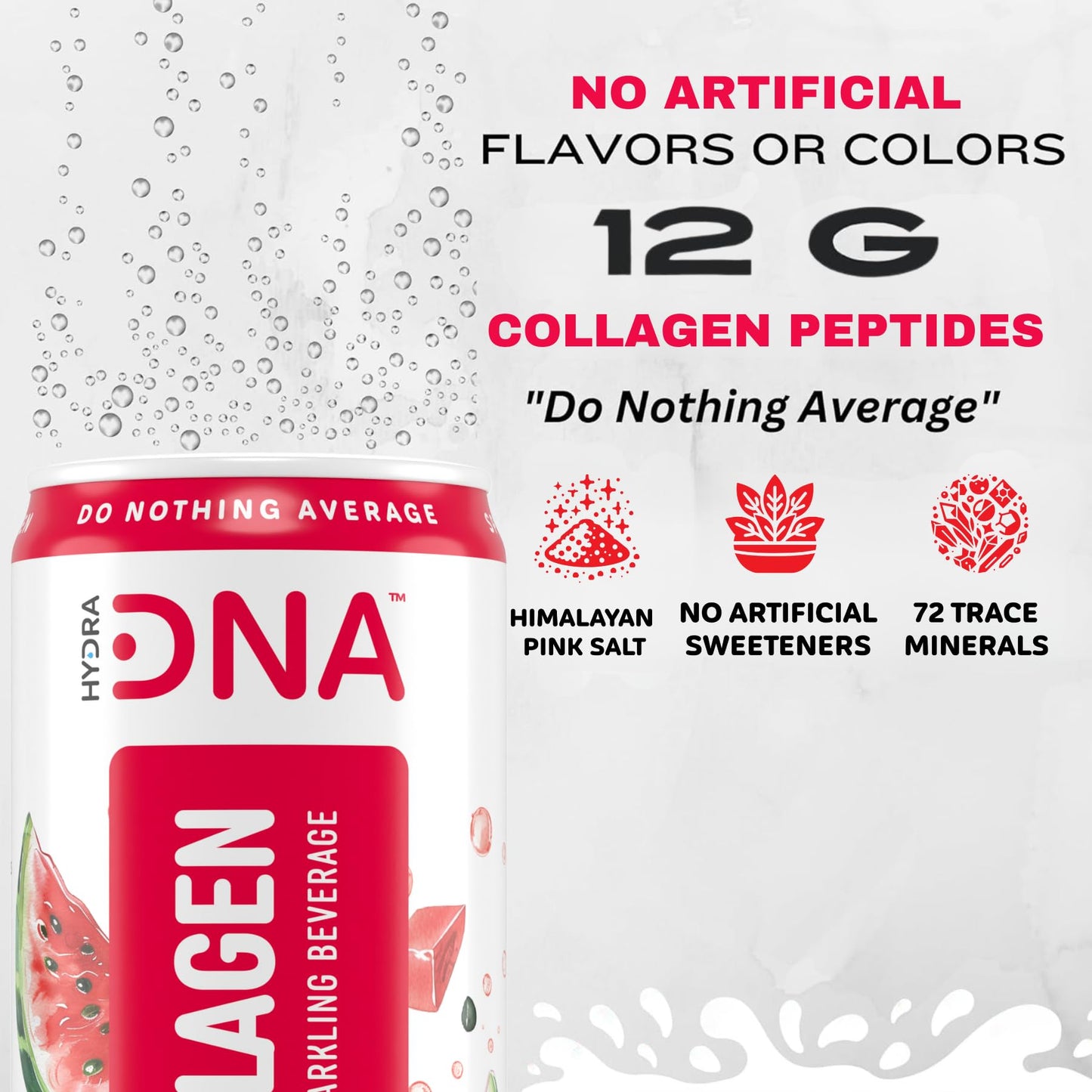 HYDRADNA Sparkling Liquid Collagen Protein Water - Sugar-Free, Keto-Friendly, 12 Fl Oz (Pack of 12), Watermelon Flavor
