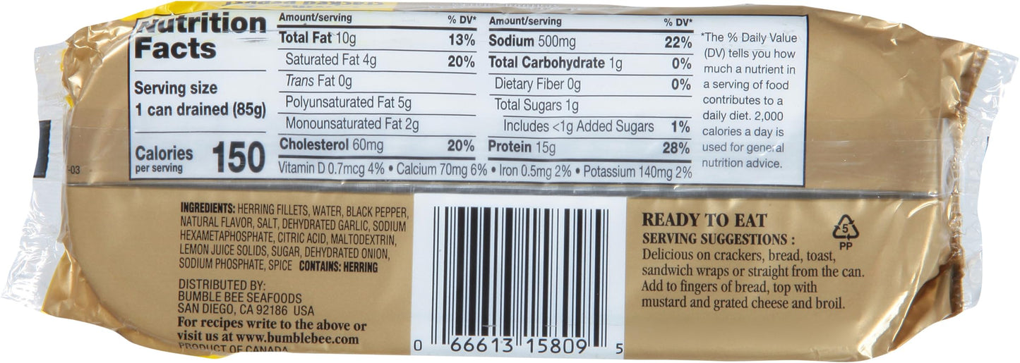 Brunswick Herring Fillets In Lemon & Cracked Pepper, 3.53 Oz Can - 15G Protein Per Serving - Gluten Free, Keto Friendly - Great For Pasta & Seafood Recipes