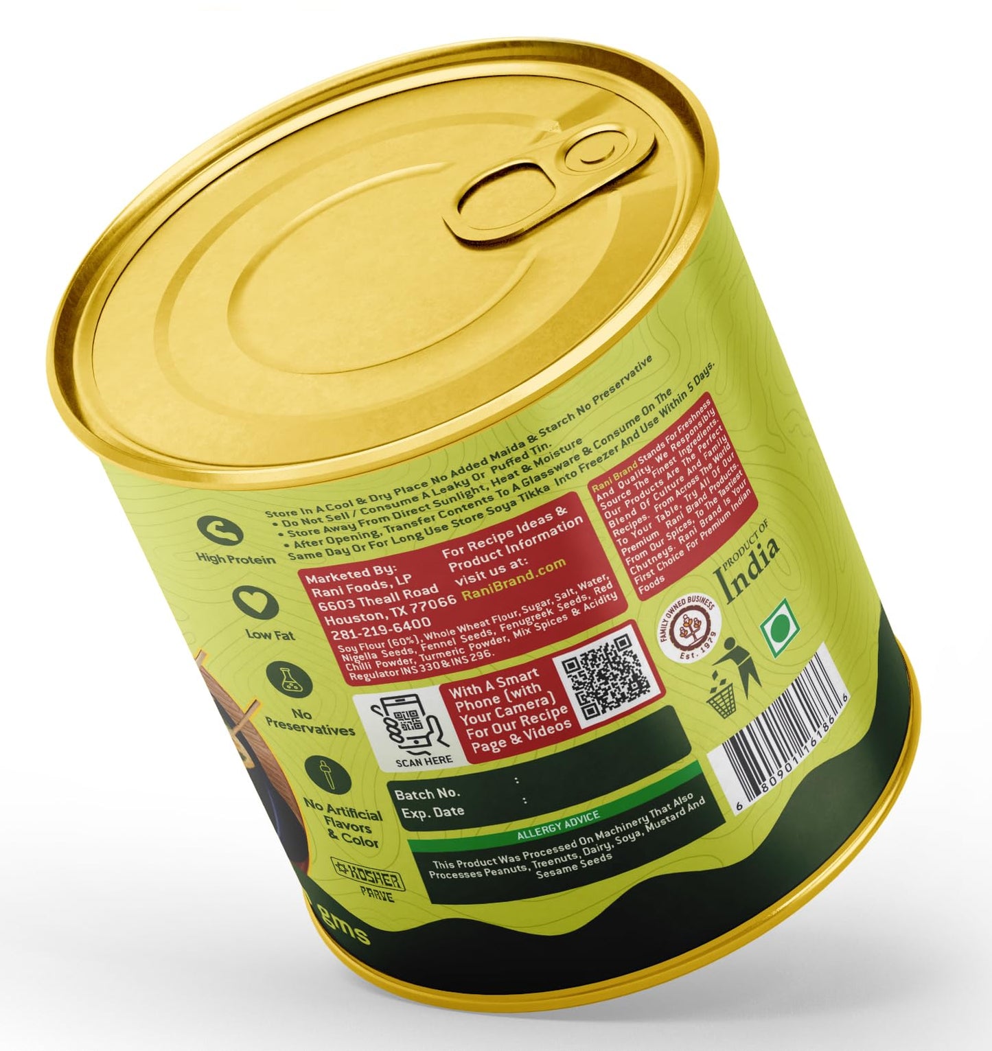 Rani Soya Tikka Achari 30Oz (1.875Lbs) 850G, Pack Of 6, Ready For Cook ~ Easy Open Lid | All Natural | Vegan | No Colors | Non-G