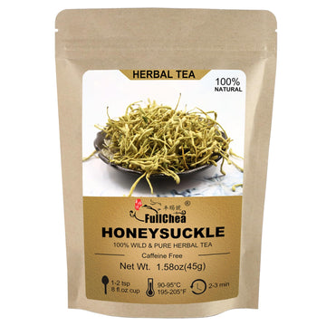 Fullchea - 100% Pure Natural Dried Honeysuckle - Jin Yin Hua Honeysuckle Tea - Premium Lonicera Japonica Flower Tea - Detox & Wellness Support - 1.58Oz/45G