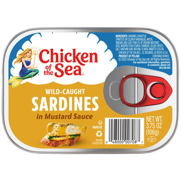 Chicken of the Sea Sardines in Mustard Sauce, Wild Caught, 3.75 oz Can, Pack of 18