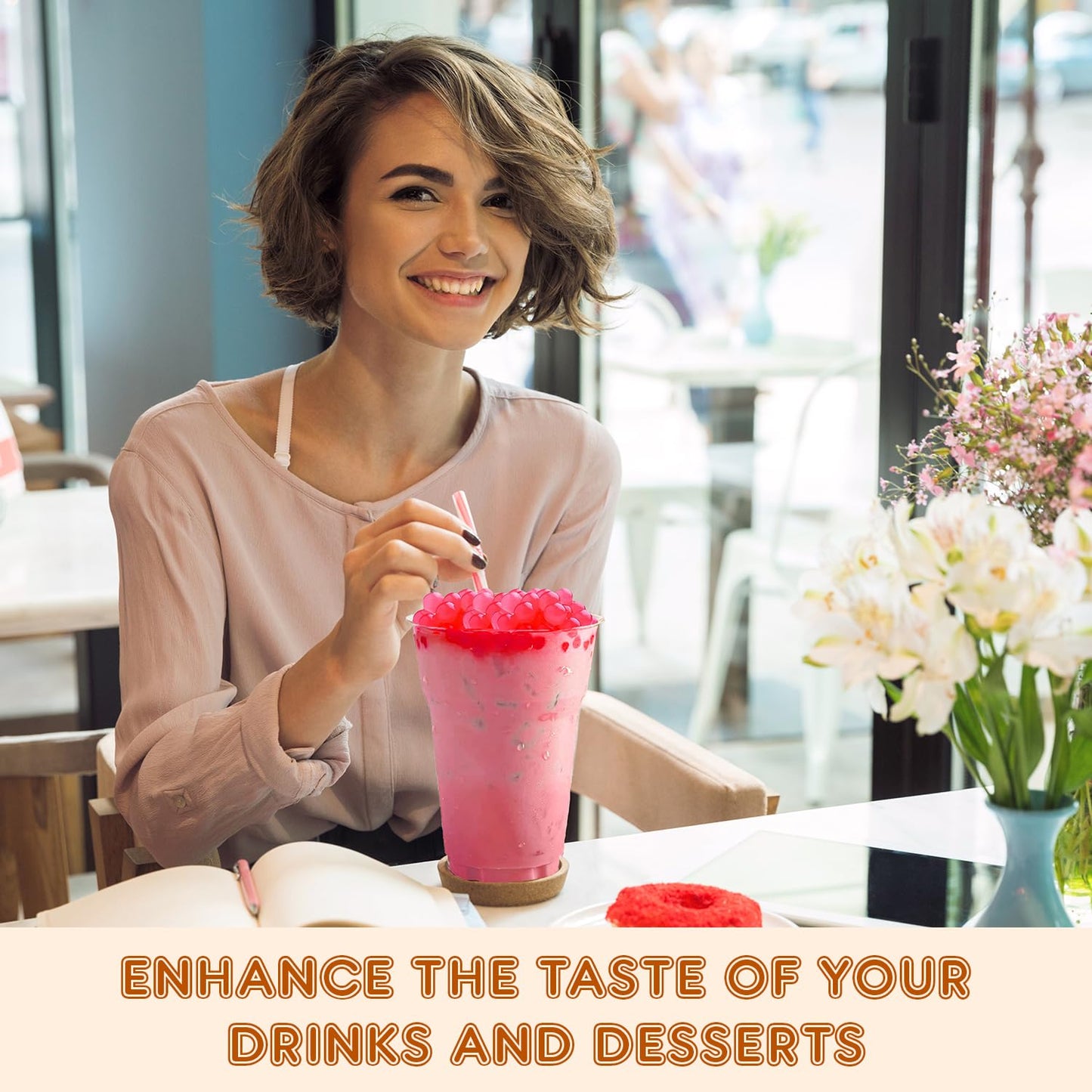 Fanale Popping Boba Pearls for Bubble Tea - 2 lb (1 lb X 2) | Strawberry | Bursting Boba Pearls Bubble 450g X 2 | Fruit Juice Fl