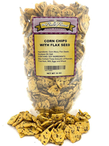 Corn Chips with Flax Seed, Healthy Snacks, Bulk Size (1 lb. Resealable Zip Lock Stand Up Bag)