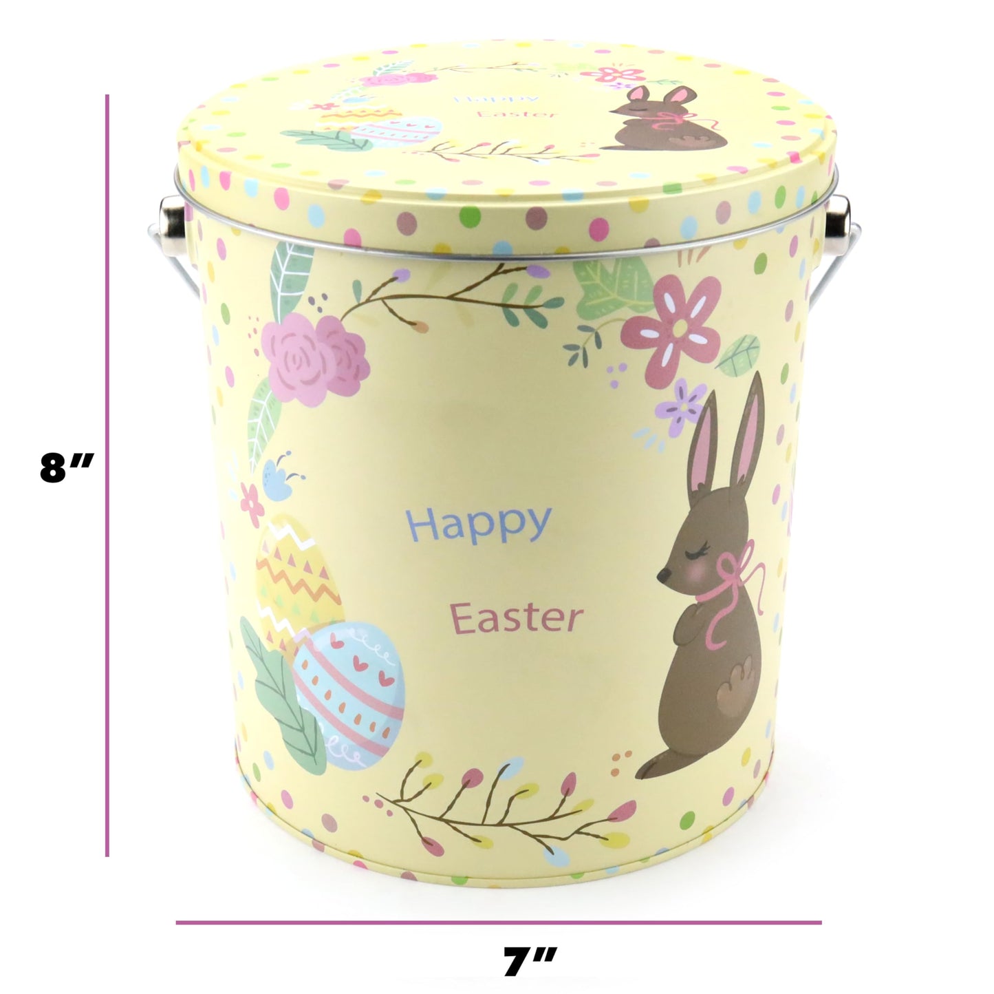 Easter Snack Yellow Tin (60 Count) Filled With Treats, Peelable Gummies, Easter Marshmallow Gummies, Plush Easter Bunny, Great P