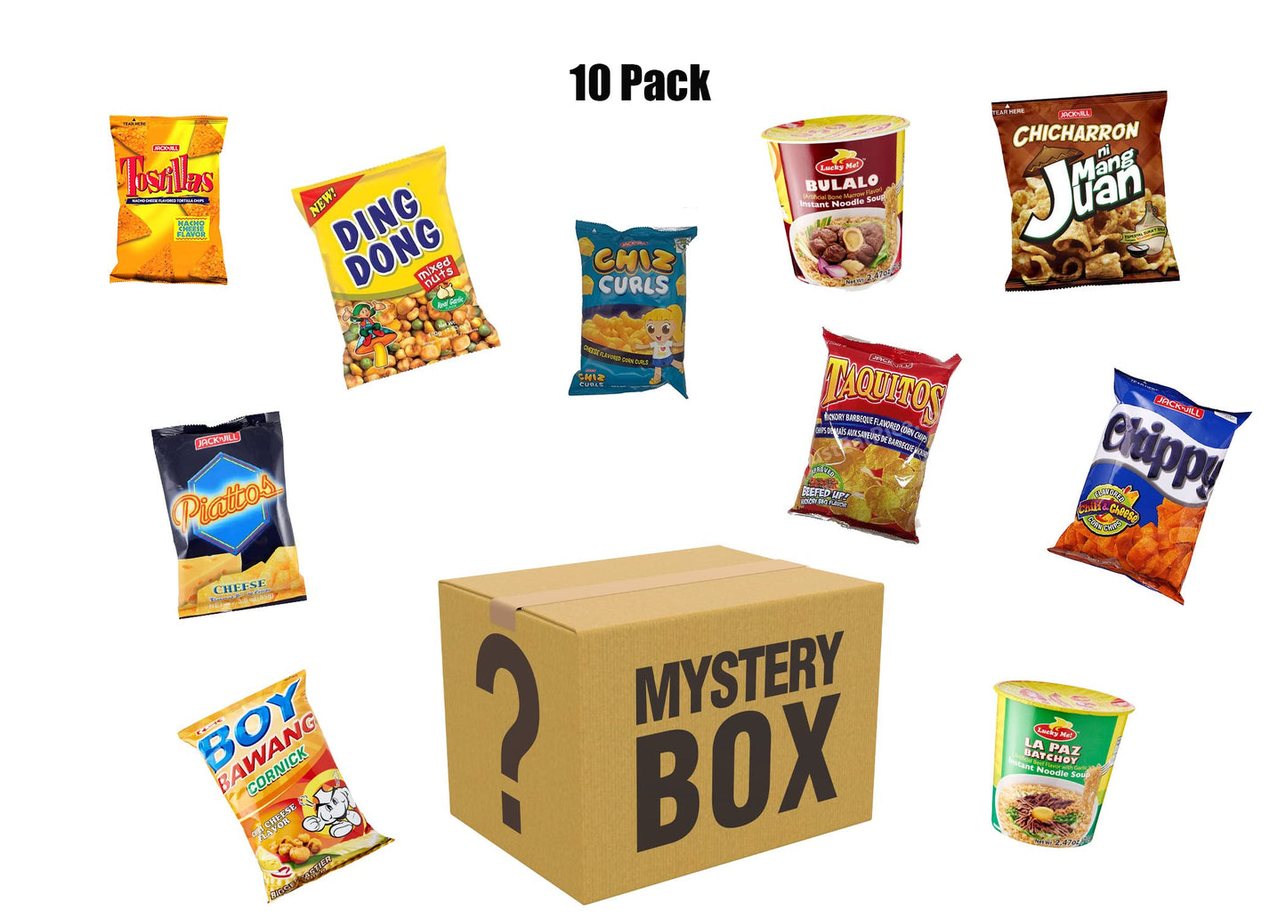 Filipino Snacks Box Variety Pack Assortment Of 10 Authentic Food Products Like Boy Bawang, Lucky Me, Jacknjill, Skyflakes And Mo