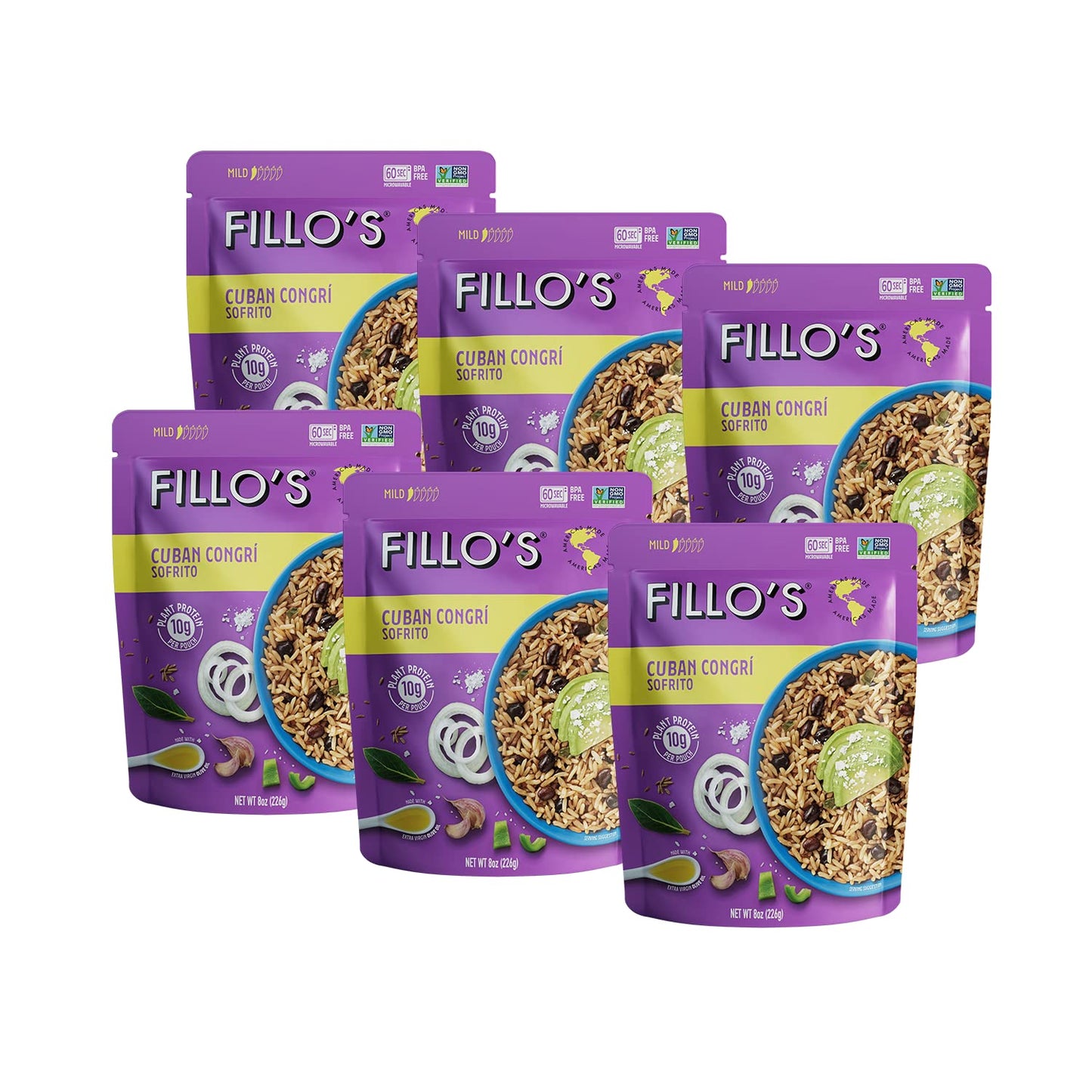 Fillo'S Cuban Congri - Black Beans And Rice, Ready To Eat Rice With Beans, 8 Oz Pk Of 6, Gluten-Free, Preservative-Free, Microwa