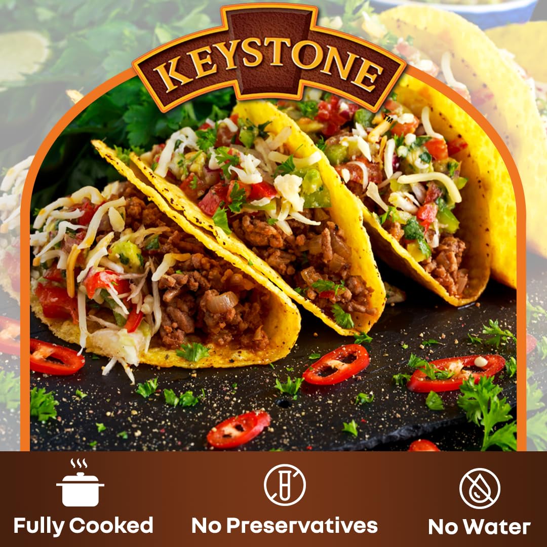Keystone Meats All Natural Ground Beef, Fully Cooked, 28 oz, Pack of 6, Ready to Eat, 5-Year Shelf Life, Made in USA