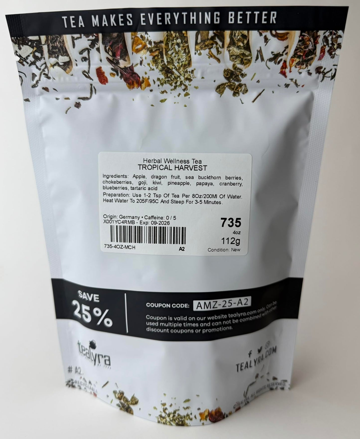 Tealyra Tropical Harvest Fruity Herbal Loose Leaf Tea, Caffeine Free, 4 Ounce