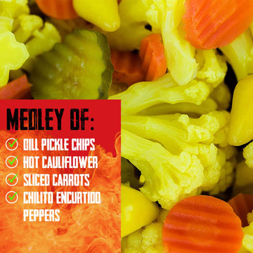 Fresh Pickled Vegetables-So Hot Mix Of Cauliflower Bites, Carrots, Hot Pickles & Chilito Peppers In Spicy Pickle Brine, Vegan Sn