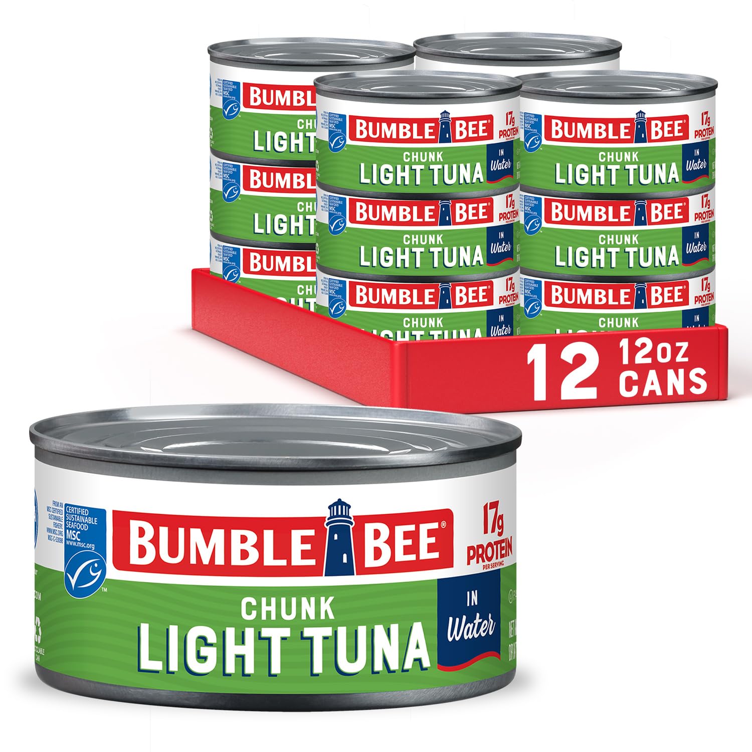 Bumble Bee Chunk Light Tuna In Water, 12 oz Can (Pack of 12) - Wild Caught Skipjack Tuna - 17g Protein Per Serving - MSC Certifi