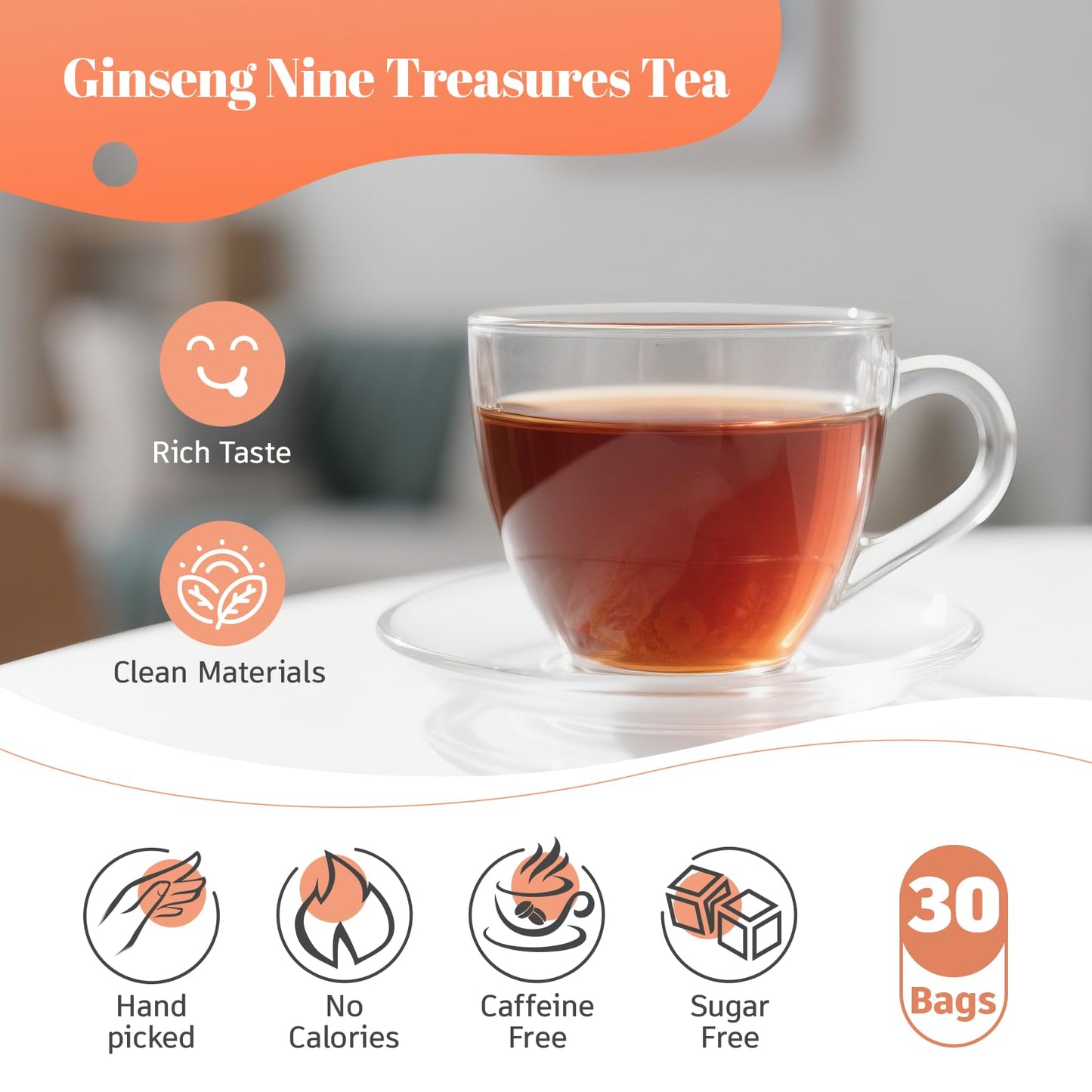 HIIHONE Kidney Tea Formula Ginseng Tea Bags, 60 Bags (2 Pack), Traditional Chinese Herbal Blend for Men & Women