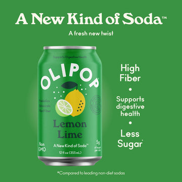 Olipop Prebiotic Soda Pop, Lemon Lime, Pantry Pack Packed With Prebiotics, Fiber, And Botanicals, Gluten Free, Vegan, Gmo Free,