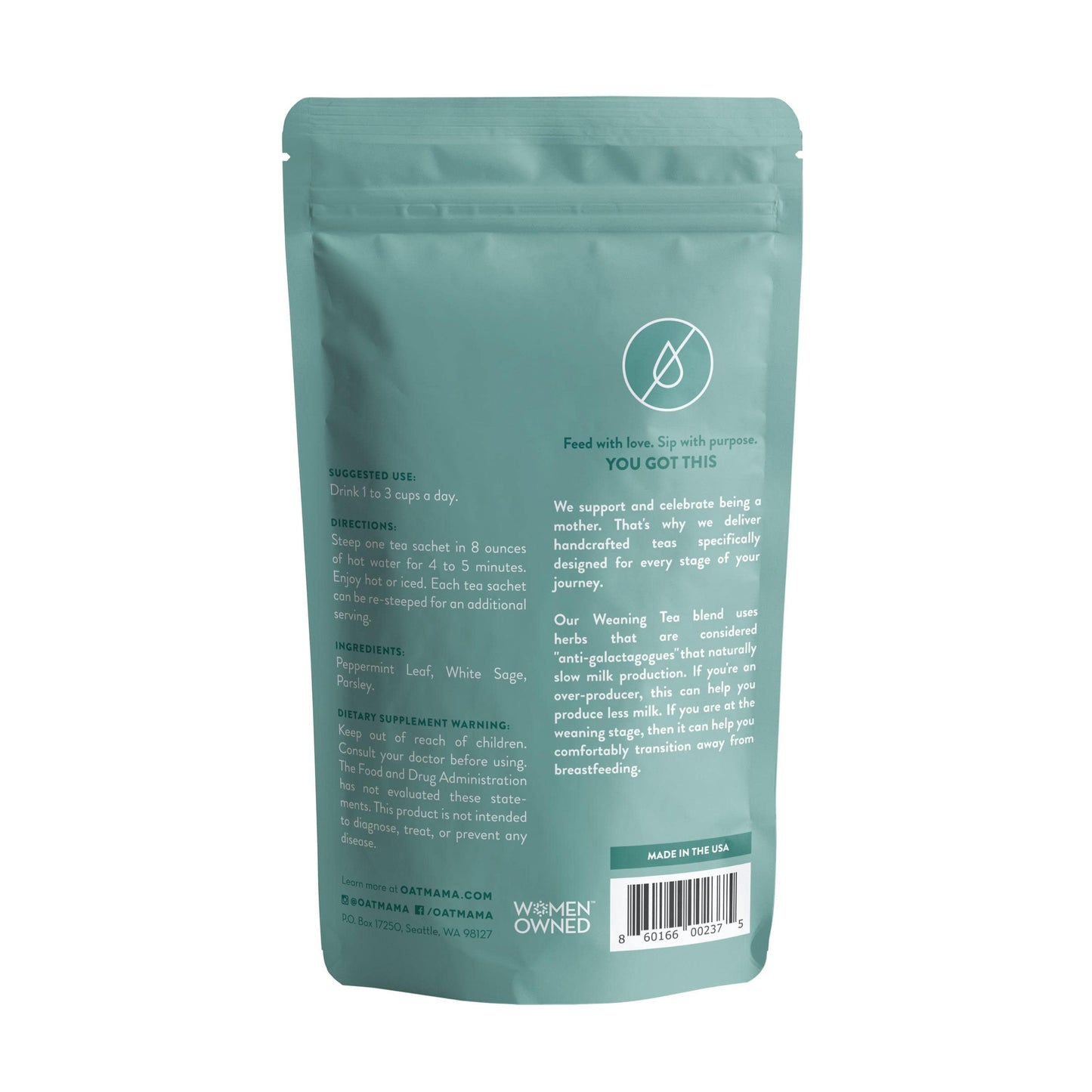 OAT MAMA Weaning Tea - Organic Herbal Blend, Caffeine-Free, 14 Biodegradable Sachets, Women-Owned