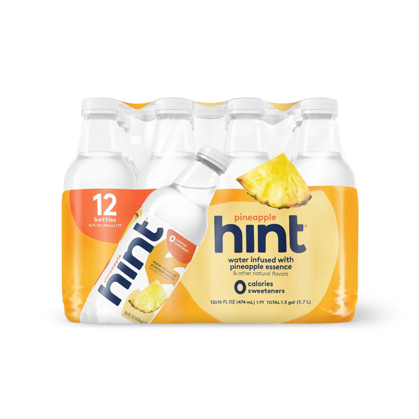 Hint Water Pineapple Infused Water, Zero Sugar, 16 Fl Oz (Pack of 12), Clear Plastic, Model 184739001290