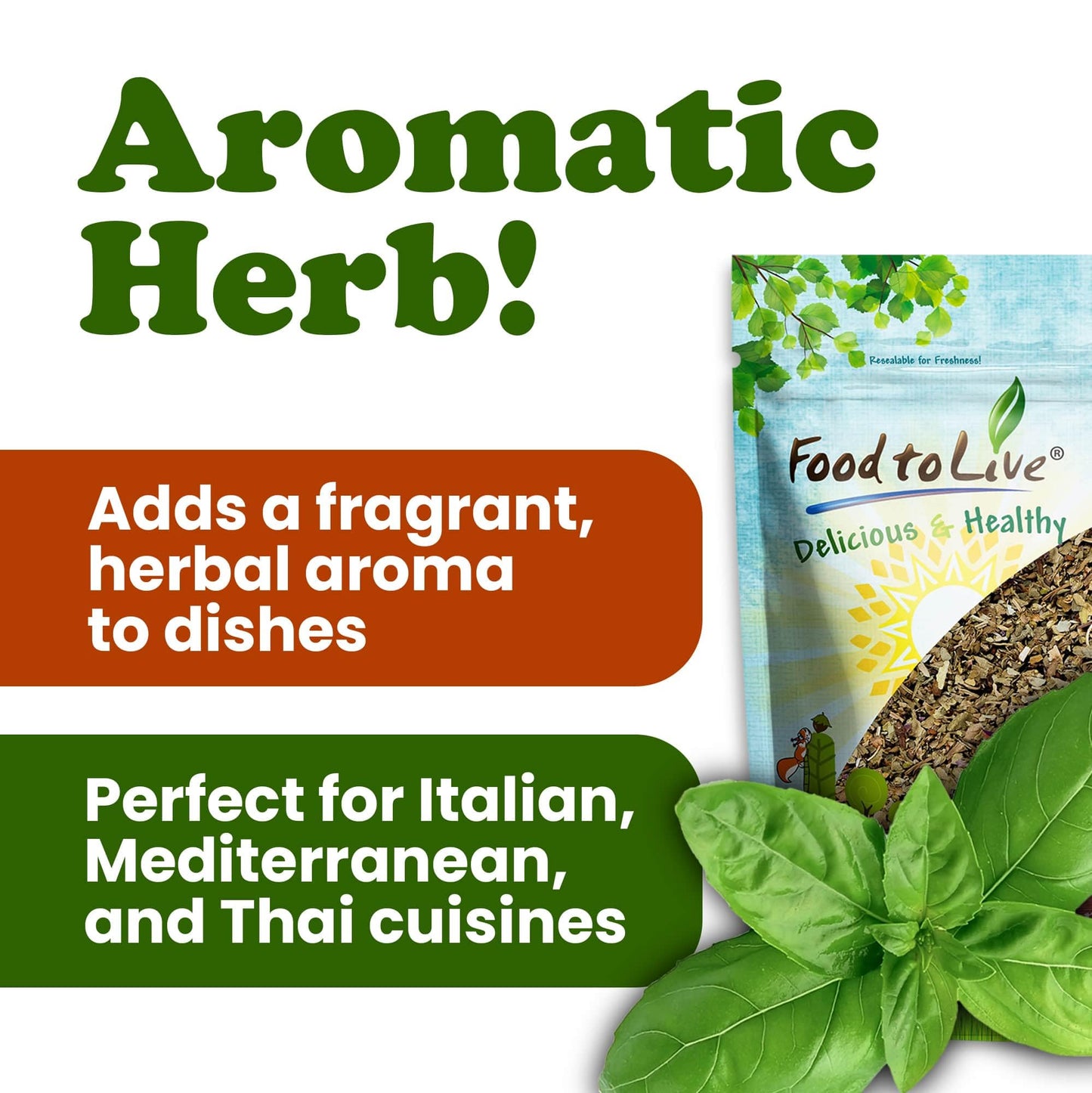 Food To Live - Organic Basil Leaves, 1 Pound - Dried & Cut. Great For Pizzas, Pesto, Soups, Sauces, Salads And Herbal Tea. Non-G