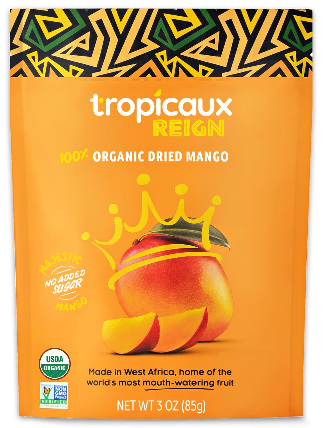 Organic Dried Mango No Sugar Added 3Oz Pack Of 6 (18Oz Total) - Tasty And Nutritious Non-Gmo Dried Mangoes - No Preservatives Or Chemicals - Ideal Snack For Kids & 18+ Uses By Tropicaux Reign