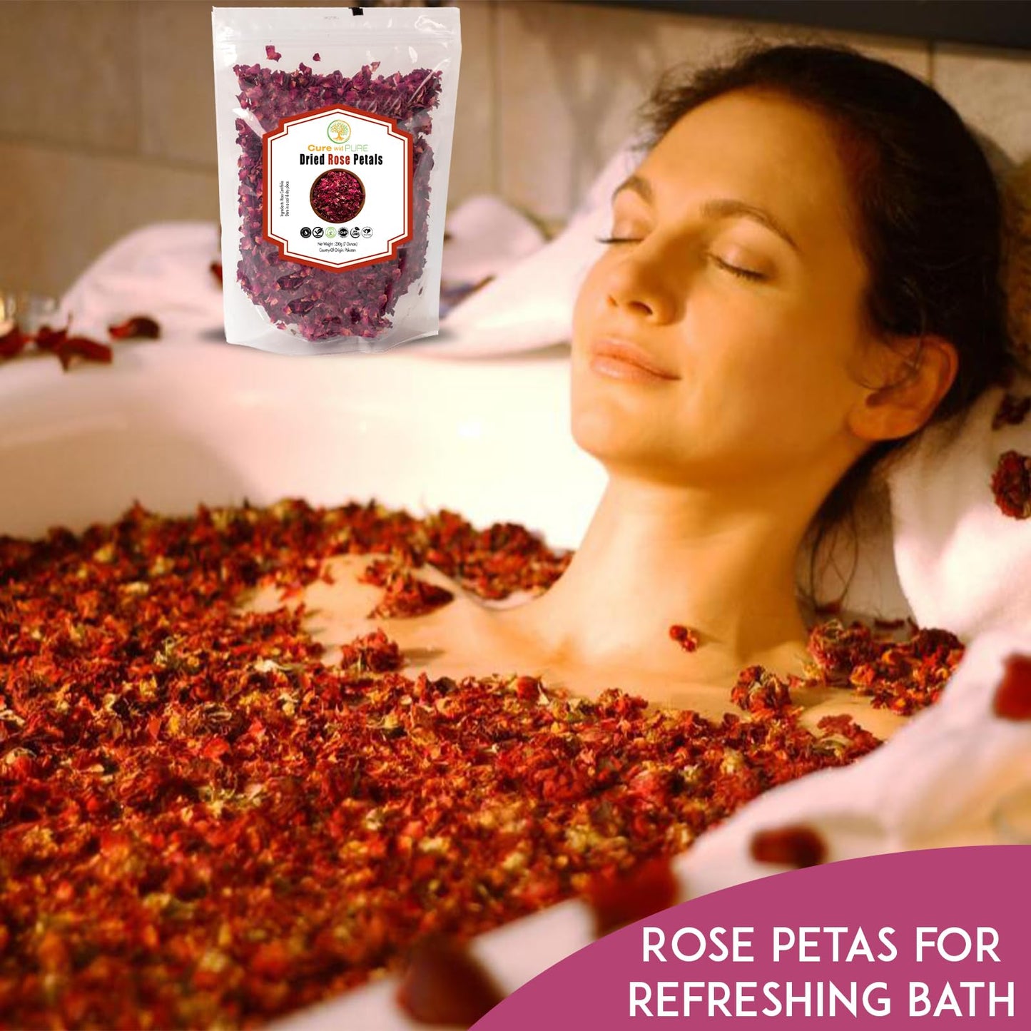 Cure wid Pure Dried Rose Petals, Edible Flowers for Cocktails & Baking, 7oz