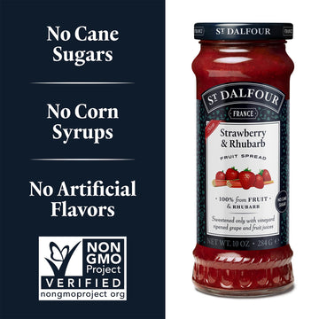St. Dalfour Strawberry & Rhubarb Fruit Spread - 10oz - 100% from Fruit & Rhubarb No Artificial Ingredients Non-GMO No Cane Sugars All Natural