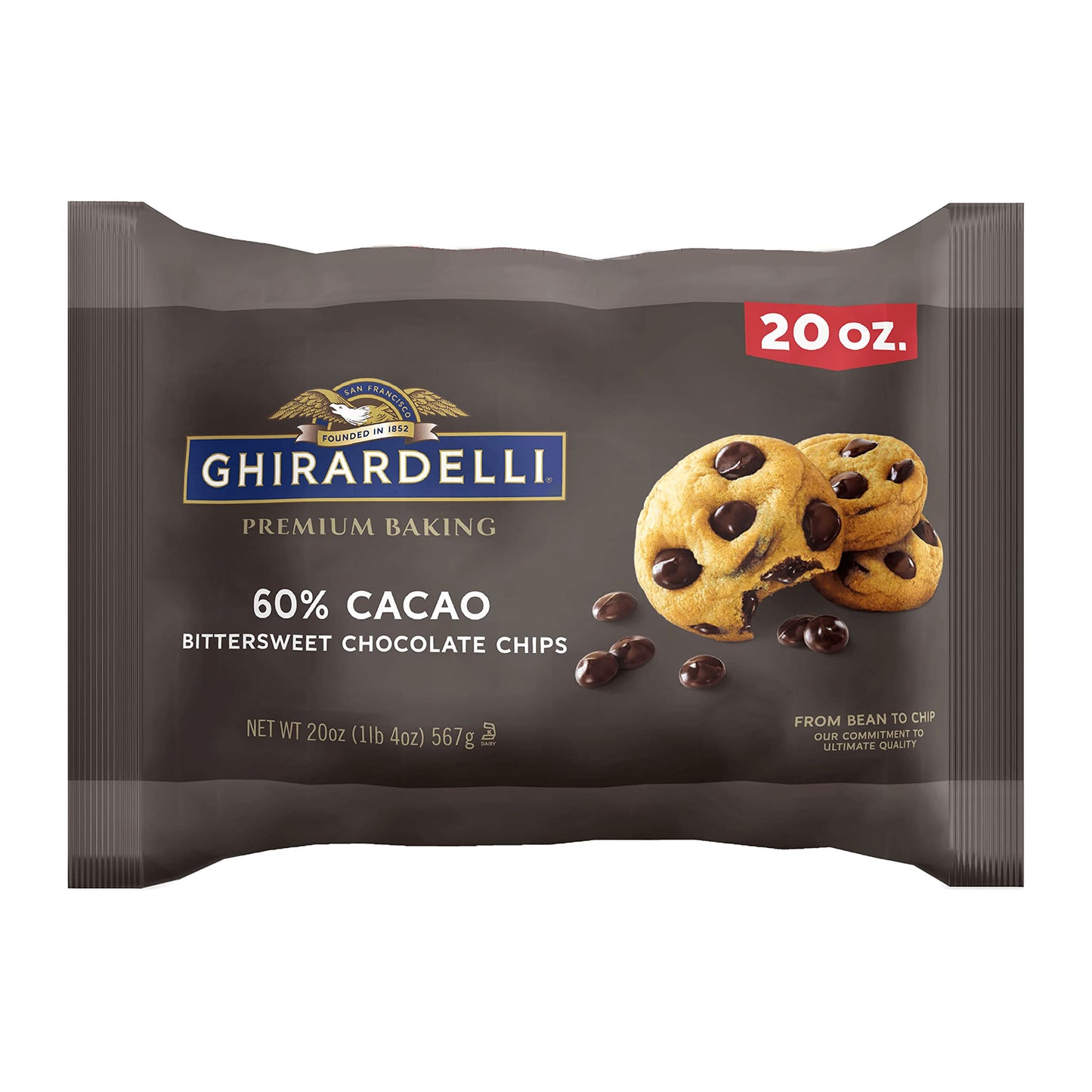 GHIRARDELLI 60% Cacao Bittersweet Chocolate Premium Baking Chips, Chocolate Chips for Valentines Day Cookies, 20 Oz Bag