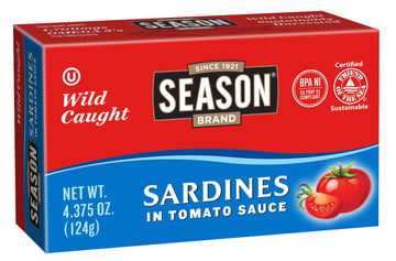 Season Sardines In Tomato Sauce - Wild Caught, 22G Of Protein, Keto Snacks, More Omega 3'S Than Tuna, Kosher, High In Calcium, Canned Sardines - 4.37 Oz Tins, 12-Pack