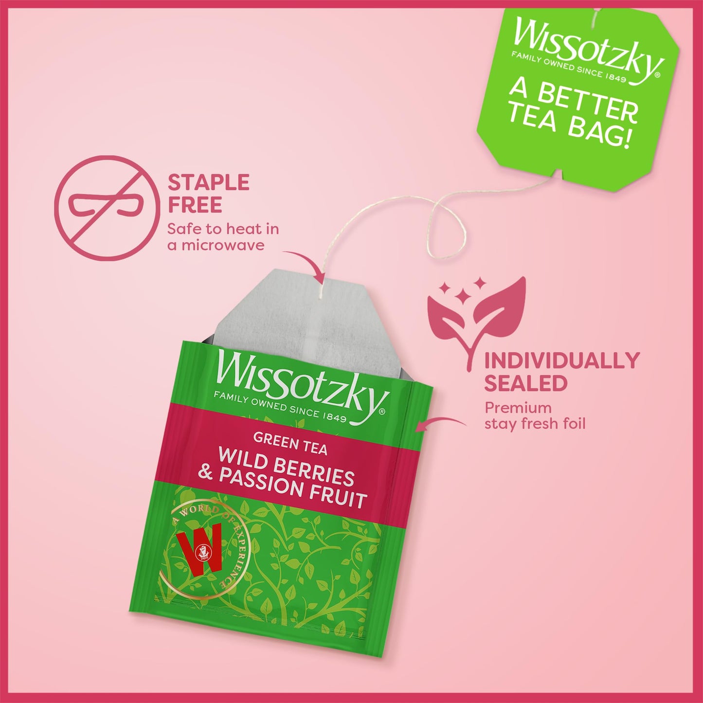 Wissotzky Wild Berries & Passion Fruit Green Tea, 20 Tea Bags | Antioxidant Rich | Tropical Blend Green Tea Bags