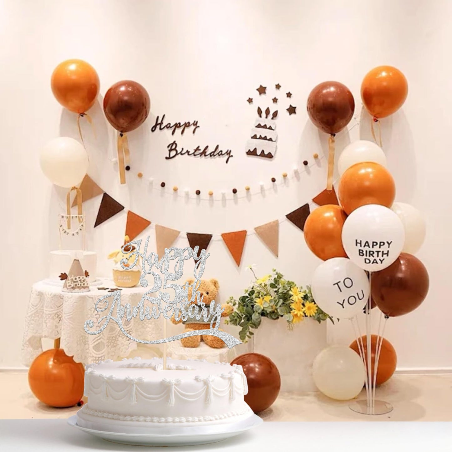 1 Pcs Happy 25Th Anniversary Cake Topper Assembled Glitter 25Th Birthday Cake Pick Decorations For Celebrating Wedding 25Th Anni