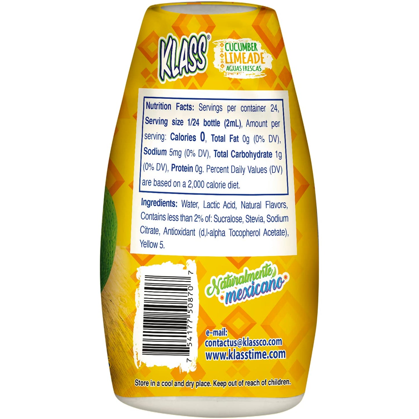 Klass Aguas Frescas Liquid Water Enhancer, Sugar-Free Cucumber Limeade, 1.62 Oz Pack of 4 (Makes 24 Servings), Keto Friendly, 0 Calories