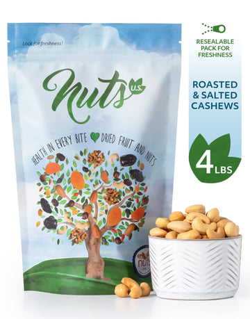 Nuts U.S. - Cashews | Roasted And Salted | No Shell | 100% Natural | Packed In A Resealable Bag!!! (4 Lbs)