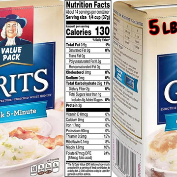 Qackar Quick 5-Minute Grits, 5 Lb - Qackar Oats Grits, Quick 5-Minute - Qackar Instant Grits