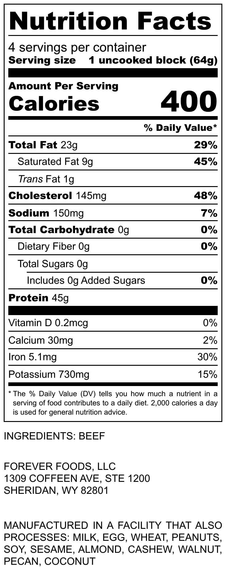 Forever Foods Uncooked Freeze-Dried Ground Beef | Family Pack | Equivalent To 2 Lbs.