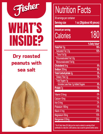 Fisher Sea Salt Dry Roasted Peanuts, 36 oz (Pack of 6) - No Artificial Colors or Flavors, 100% Recyclable Snacks