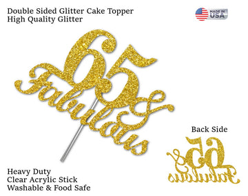 RokAPary 65 & Fabulous Cake Topper, Gold Glitter, Acrylic, 1 Count, Model RCTF