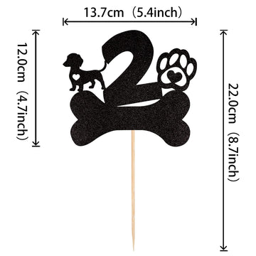 1 Pcs 2Nd Birthday Cake Topper Black Glitter Dog Paw Two Years Old Birthday Puppy Dog Bone Cake Pick For Let'S Pawty Baby Shower