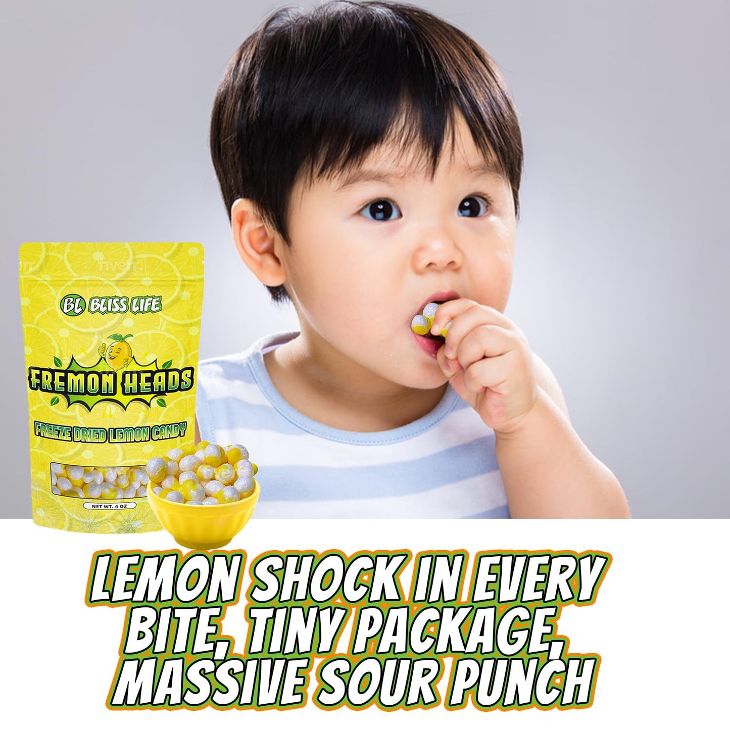 Fremon Heads Freeze Dried Lemon Candy 10 Oz Package, Freeze Dried Sour Candy, Unique Novelty, Halloween Candy - Great For The Ti