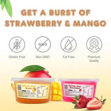 Fanale Popping Boba Pearls For Bubble Tea - 2 Lb (1 Lb X 2) | Strawberry Mango | Bursting Boba Pearls Bubble 450G X 2 | Fruit Ju