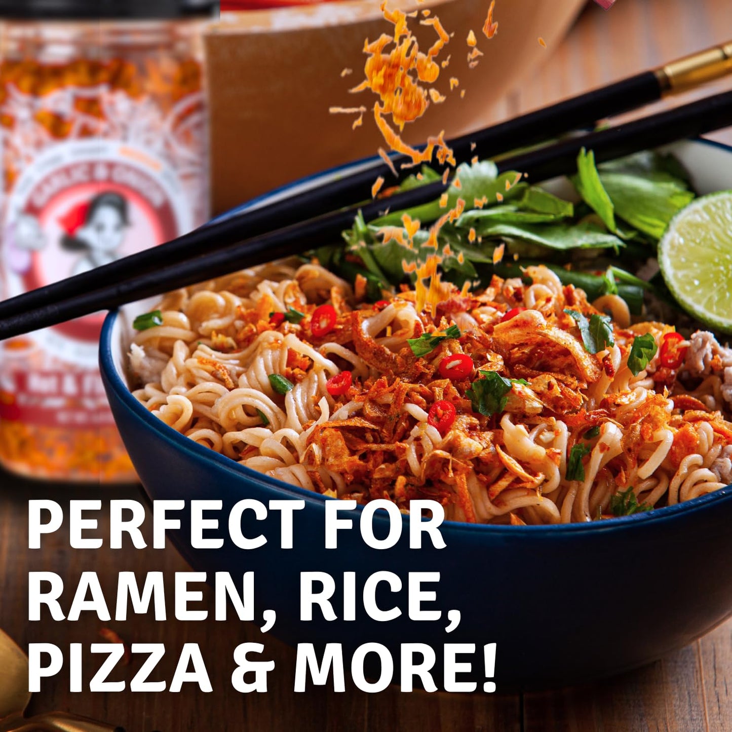 MaeMai Chili Crisp (MEDIUM HOT Spice) - Non-Oily Chili Crisp Topper Rice Seasoning Ramen Topper Furikake Umami Onion & Garlic Flakes | 4.41oz (125g) Resealable Bottle