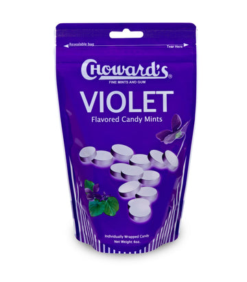 Choward'S Violet Mints Candy In Resealable Bag - 4 Oz - 64 Individually Wrapped Candy Mints