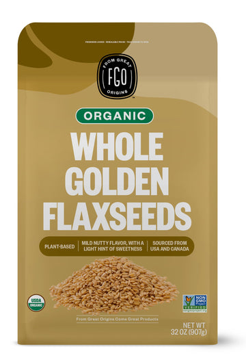 FGO Organic Whole Golden Flax Seeds, Sproutable, Grown in USA, 2 Pound (Pack of 1)