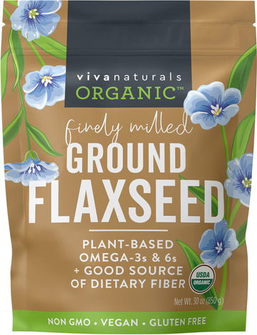 Viva Naturals Organic Ground Flaxseed - Premium Quality Plant-Based Protein And Vegan Omega 3 With Fiber, Perfect For Smoothies,