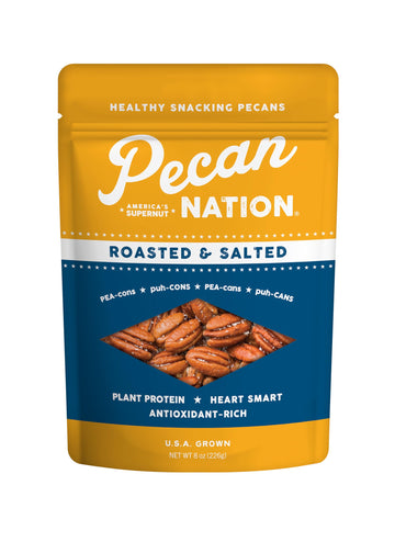 Pecan Nation Roasted & Salted Pecan Halves 8 oz., Natural, No preservatives, Antioxidant-Rich, Low Carb, Dry Roasted, Healthy Sn
