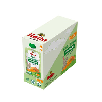 Holle Organic Baby Food Pouches - Veggie Bunny Baby Puree With Carrots, Peas And Sweet Potato - (6 Pack) Organic Baby Snacks + F