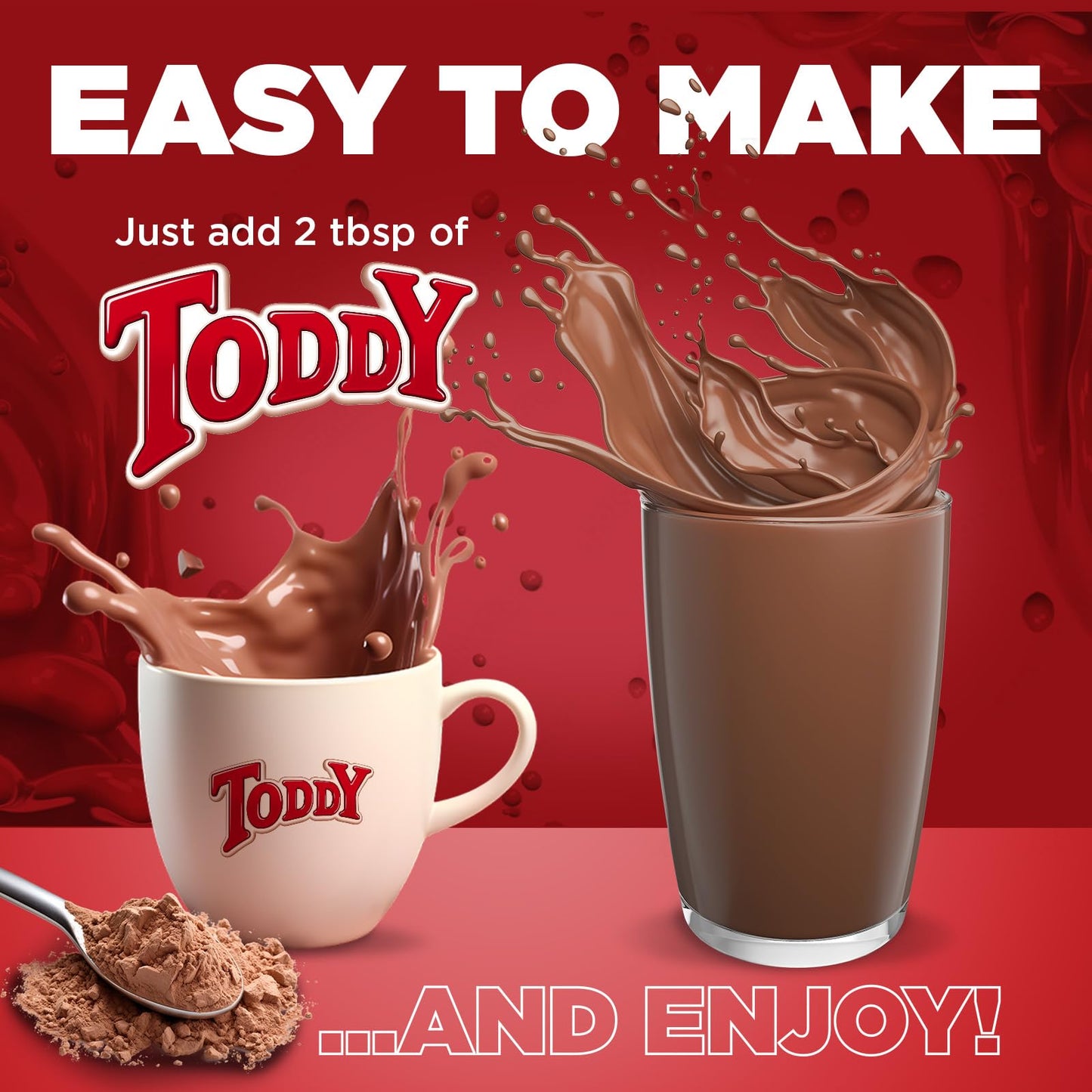 Toddy Chocolate Powder Drink Mix - Breakfast Shake With Vitamins And Proteins, Instant Hot And Cold Beverage For Kids & Adults,
